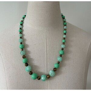 Vintage 80's Mint Green & Gold Beaded Necklace